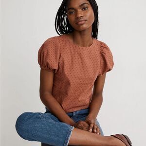 Madewell Jacquard Puff-Sleeve Top in Micro Cross